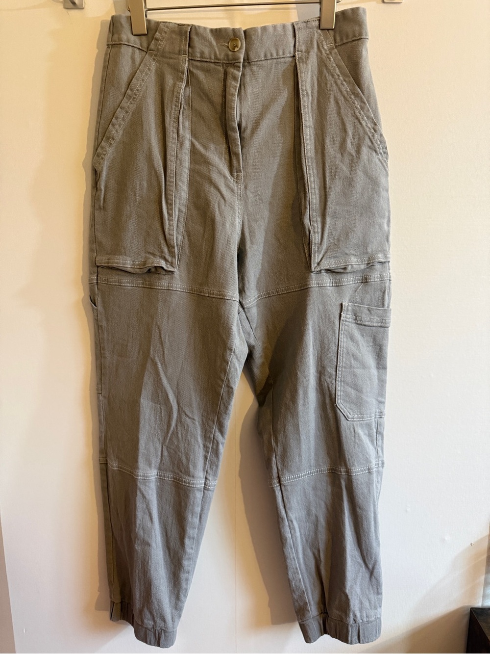 Alembika Gray Utility Cargo Pants Cotton Stretch Crop Tapered Size 2 Israel L/XL